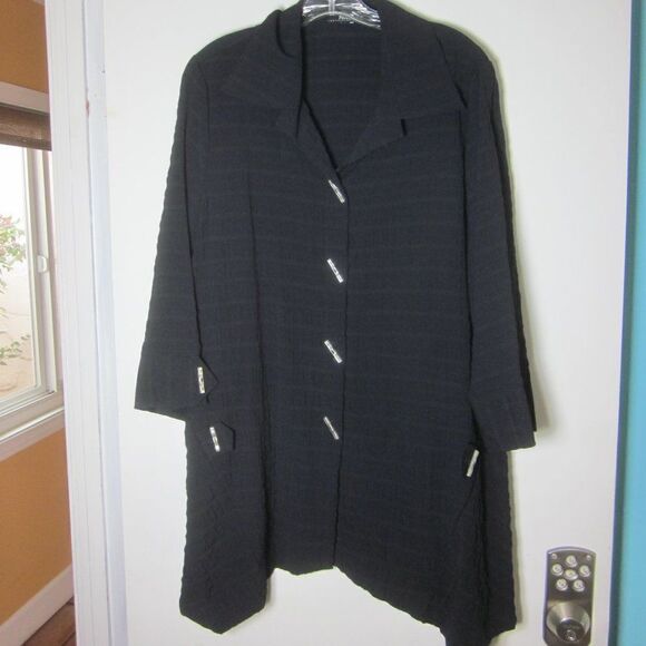 Moonlight Y&S Womens Size XL Textured Black Cotton Oversized 3/4 Sleeve Jacket